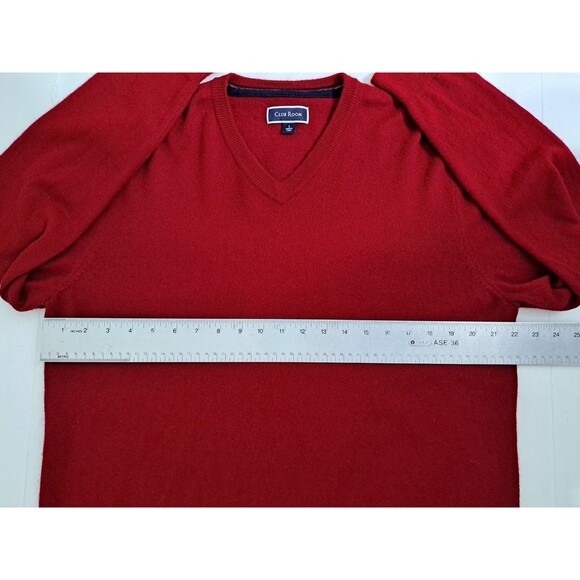 Club Room Men's Large Merino Wool V Neck Sweater Red Cabin Core Soft - Picture 5 of 7